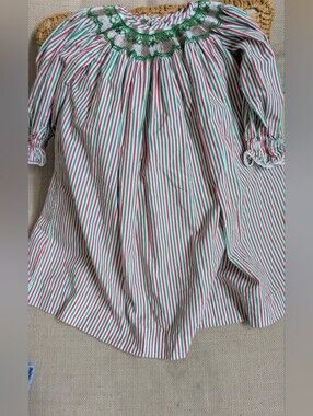 Girls' Boutique Striped Smocked Dress - Red & Green Size 3/4